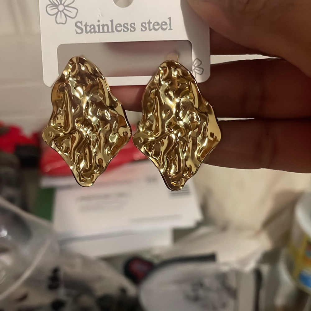 Gold Organic Drop Stainless Steel Earrings - Unbranded